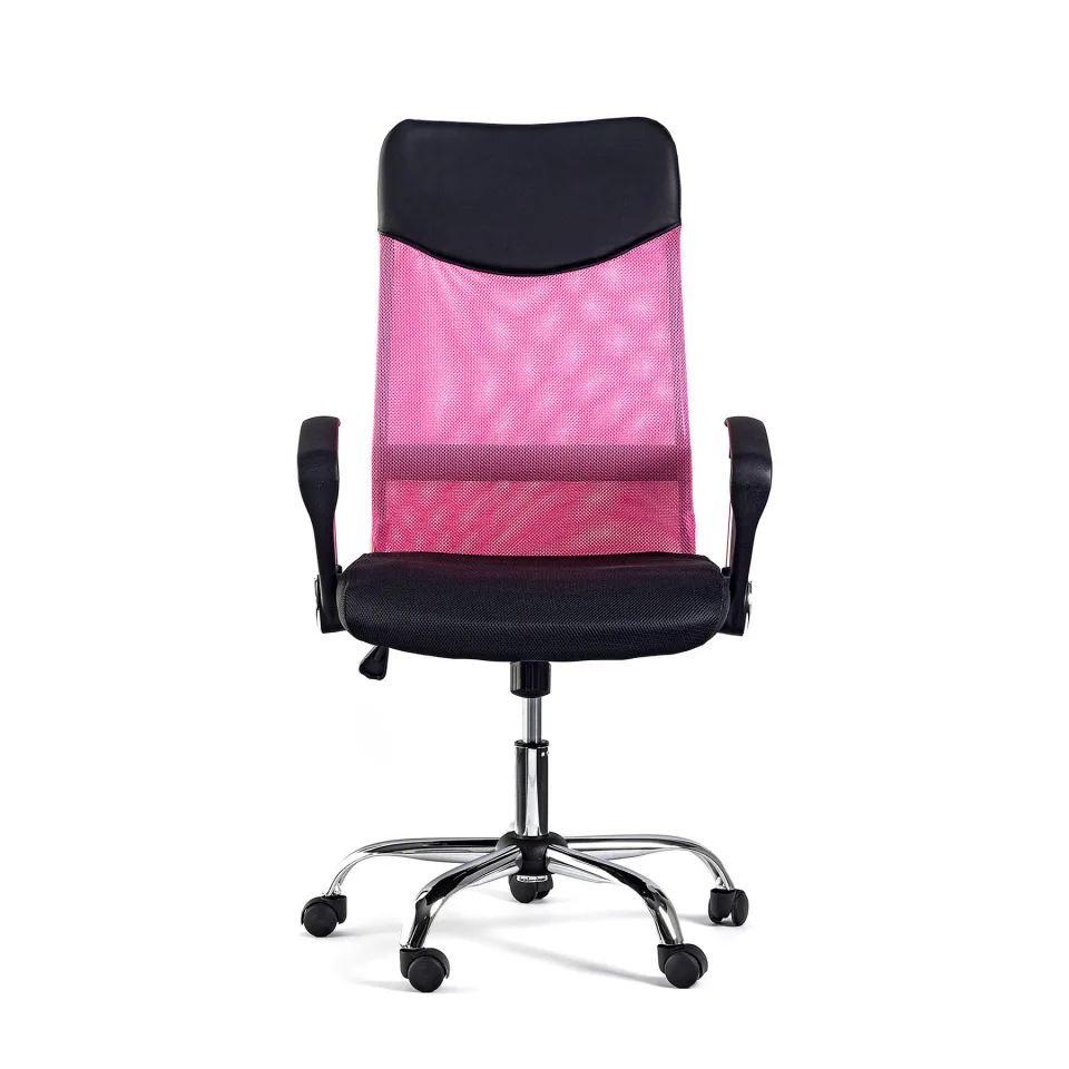 Scaun director Monti HB, material textil, piele ecologică și plasă, șezut negru, spătar roz