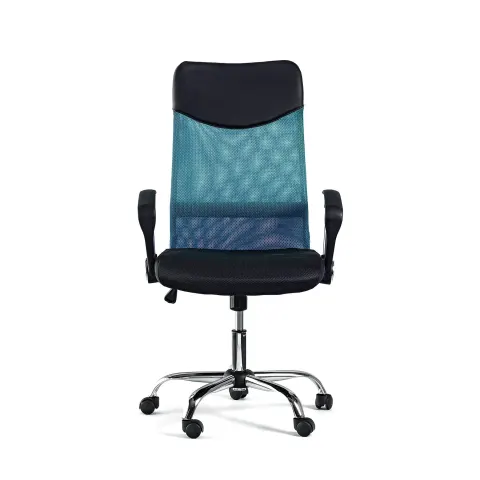 Scaun executiv Monti HB, material textil, eco-piele și plasă, șezut negru, spătar turcoaz