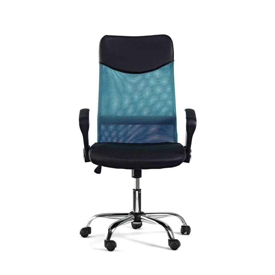 Scaun executiv Monti HB, material textil, eco-piele și plasă, șezut negru, spătar turcoaz