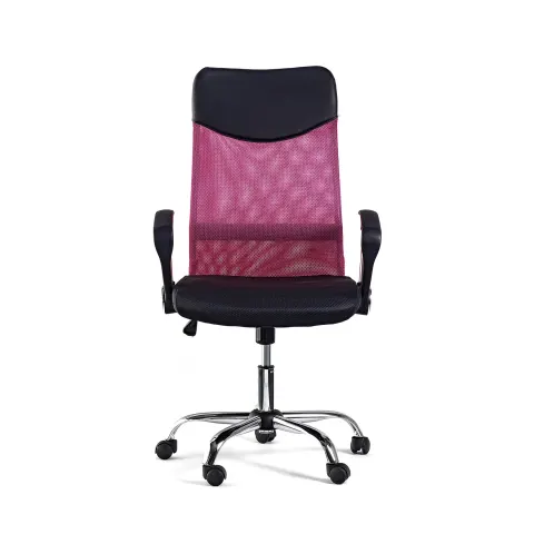 Scaun executiv Monti HB, țesătură, piele ecologică și plasă, șezut negru, spătar fucsia