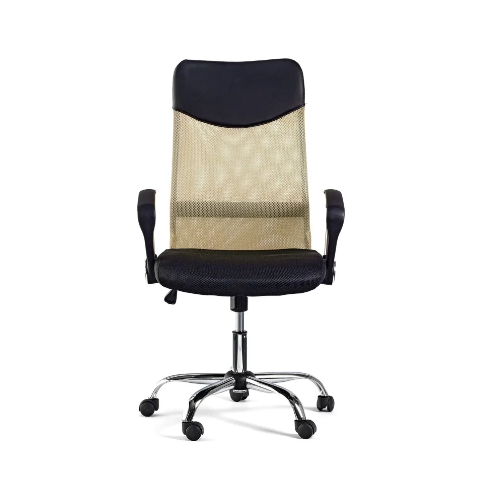 Scaun Executiv Monti HB, material textil, piele ecologică și plasă, șezut negru, spătar bej