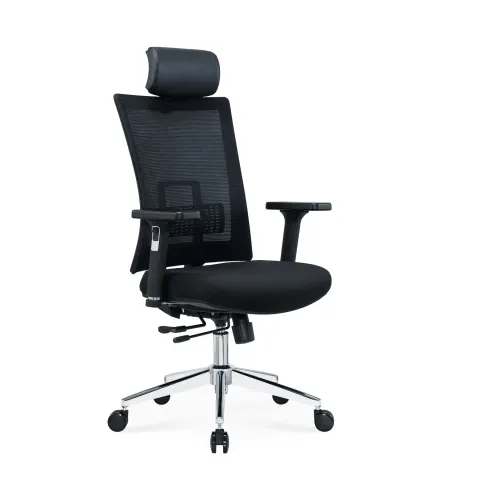 Scaun ergonomic RFG Luxe HB Chrome, șezut negru, spătar negru