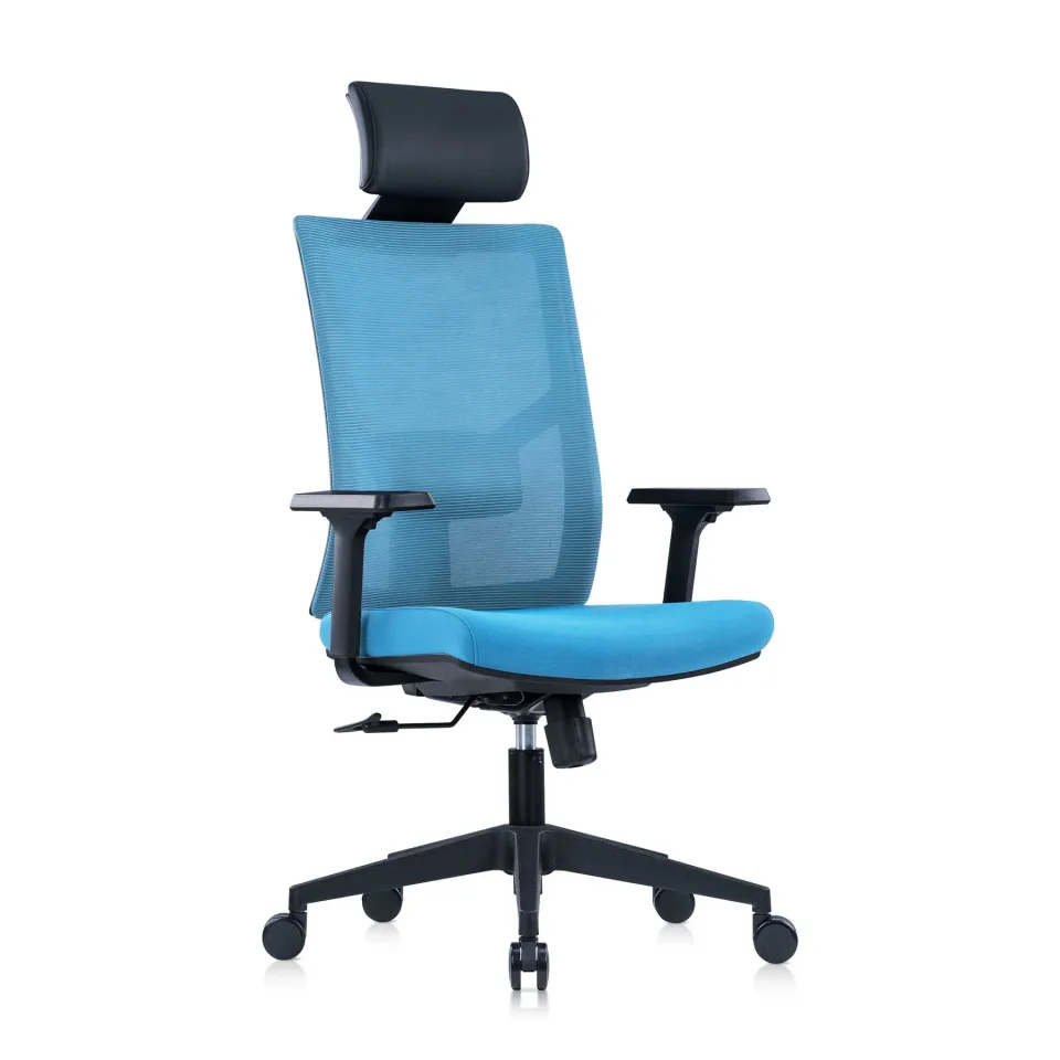 Scaun executiv RFG Snow Black HB, șezut bleu deschis, spătar bleu deschis
