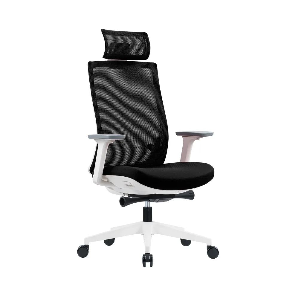 Scaun ergonomic RFG Meteor White HB, șezut negru, spătar negru