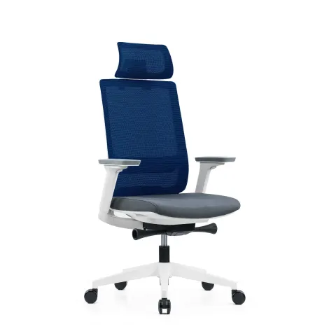 Scaun ergonomic RFG Meteor X White HB, șezut gri, spătar albastru