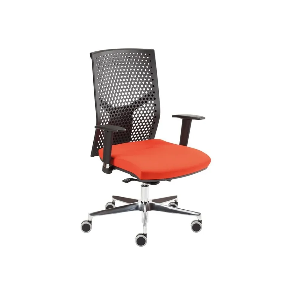 Scaun ergonomic MJ Omega Negru, șezut roșu, spătar negru, probă asamblată