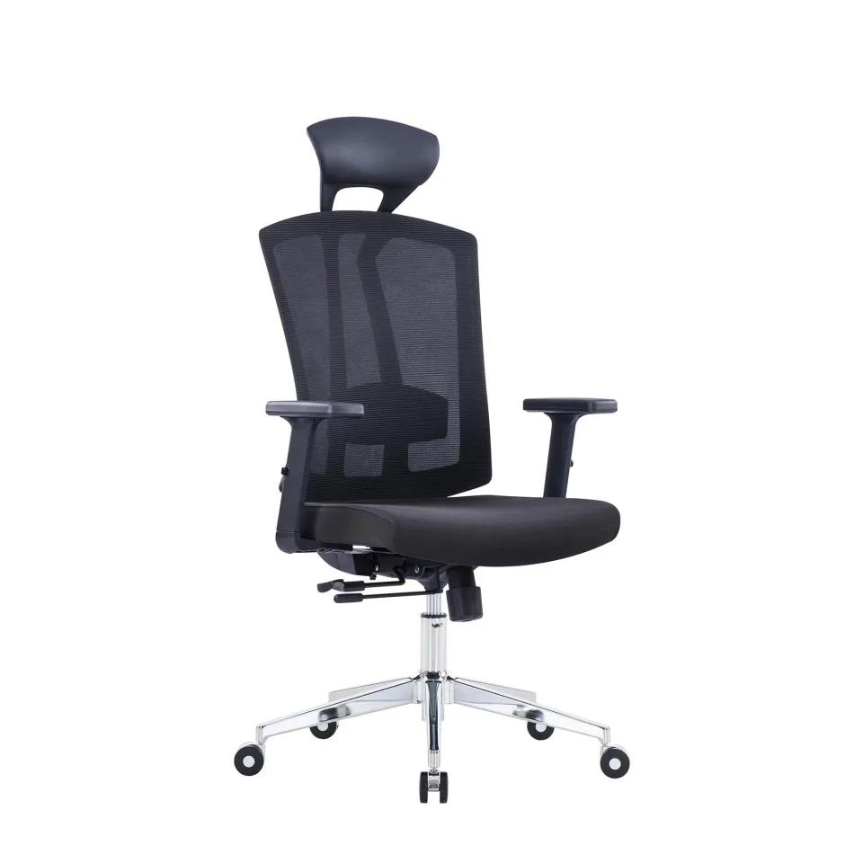 Scaun ergonomic de birou RFG Primo Lux Chrome HB, material textil și plasă, capacitate până la 130 kg, negru