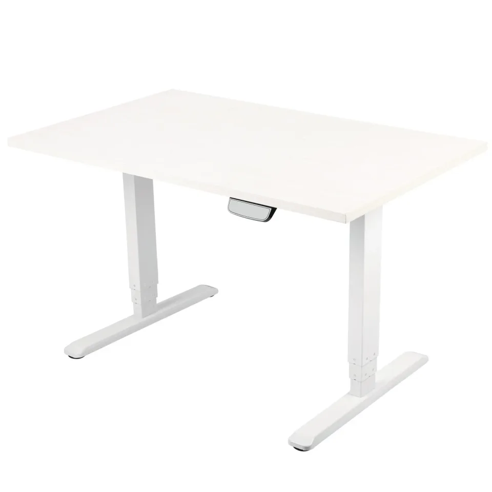 Birou electric ergonomic RFG, 160 x 80 cm, picioare metalice albe, blat alb