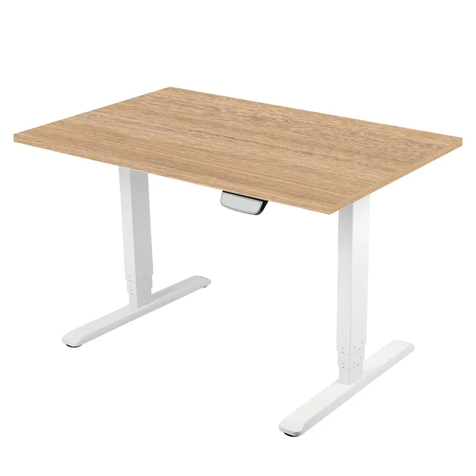 Birou electric ergonomic RFG, 160 x 80 cm, picioare metalice albe, blat chihlimbar