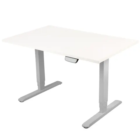 Birou electric ergonomic RFG, 160 x 80 cm, picioare din metal în culoare gri, blat alb