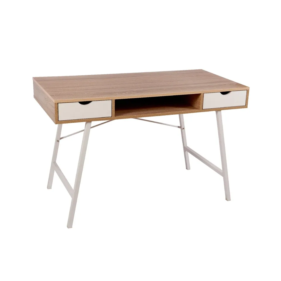 Birou RFG Work Shape A, 120 x 48 x 76 cm, melamină stejar, metal alb