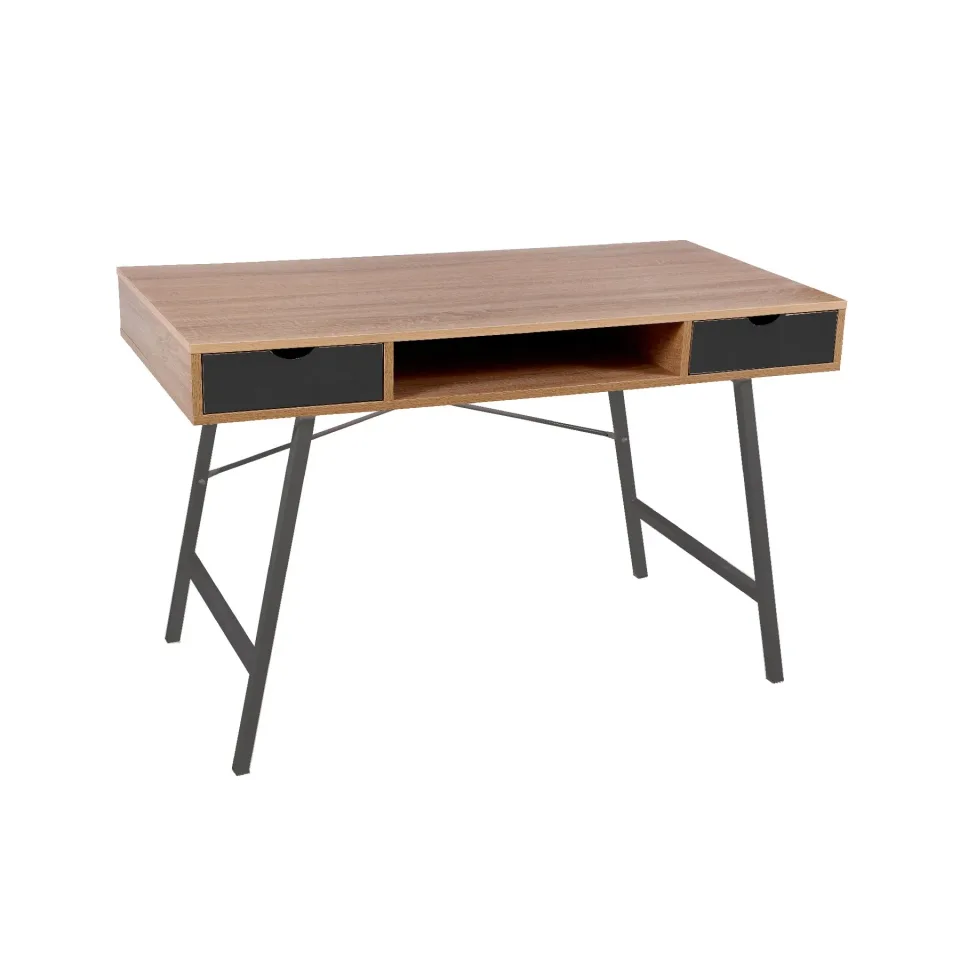 Birou RFG Work Shape A, 120 x 48 x 76 cm, melamină stejar, metal negru