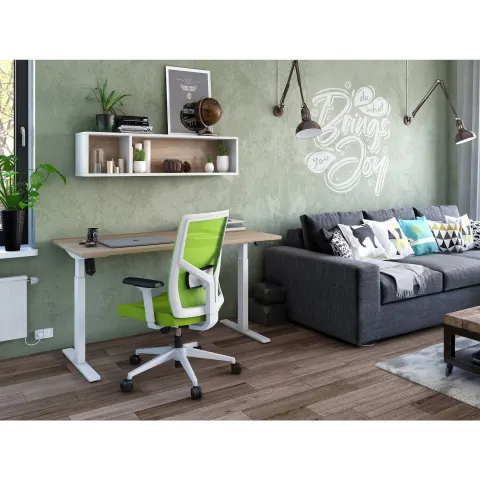 Birou reglabil pe înălțime RFG Light Pro, electric, 1400 x 700 x 710–1190 mm, melamină stejar chihlimbar, metal alb