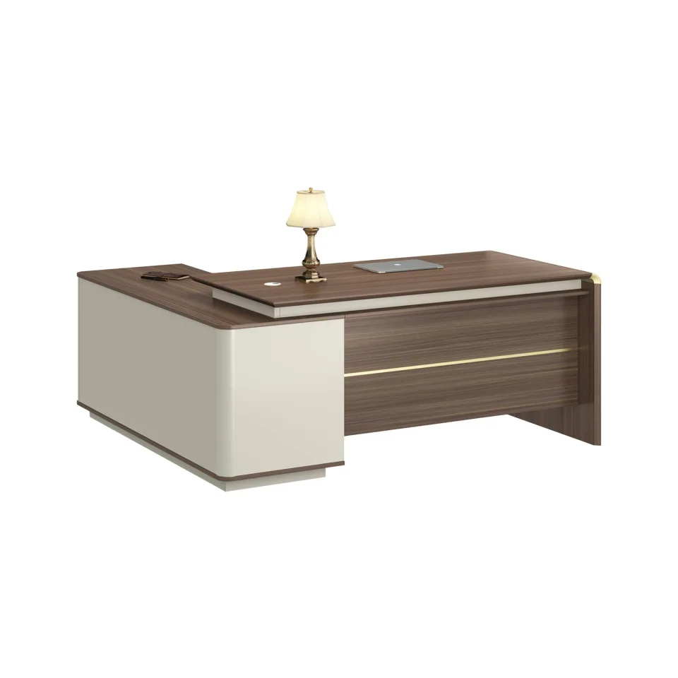 Birou de lucru RFG Lisabon cu dulap, 1800 x 1650 x 760 mm, stejar închis și gri