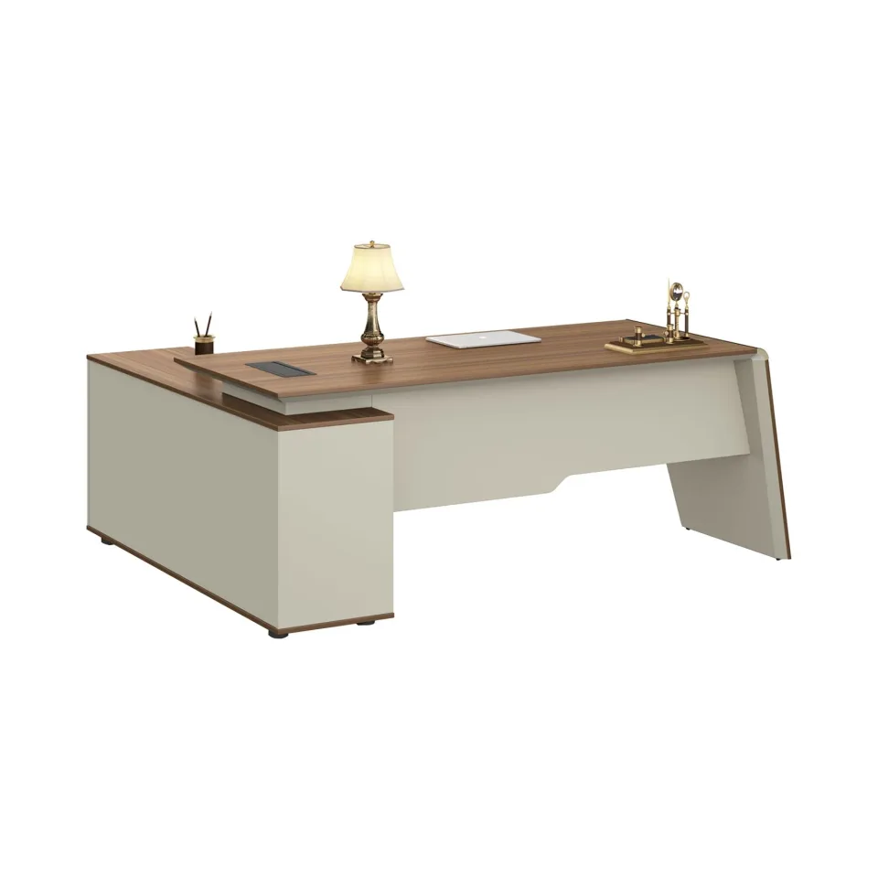 Birou RFG Elmaz, cu dulap, 2000 x 1500 x 760 mm, stejar australian și gri