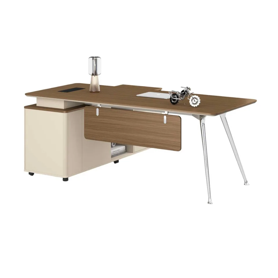 Birou RFG Desk Paris, 2000 x 1700 x 750 mm, nuc și gri deschis
