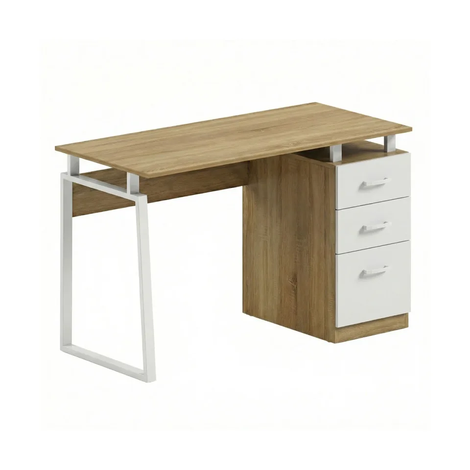 Birou RFG Shape Z, cu pedestel, 1200 x 480 x 760 mm, pal de 16 mm, blat Sonoma stejar, metal alb