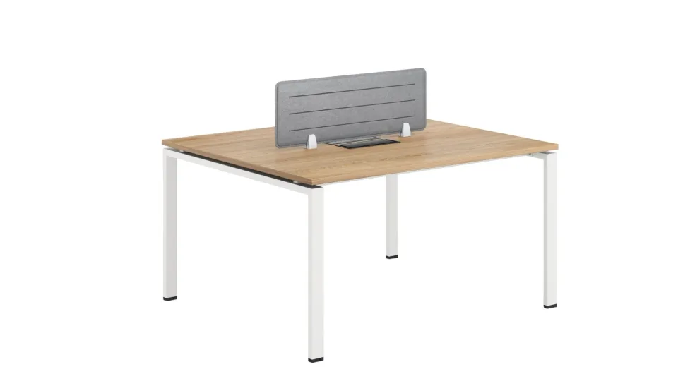 Birou RFG Bench Monaco, două locuri, 1400 x 1200 x 750 mm, pal 25 mm, blat elm, picioare metalice albe