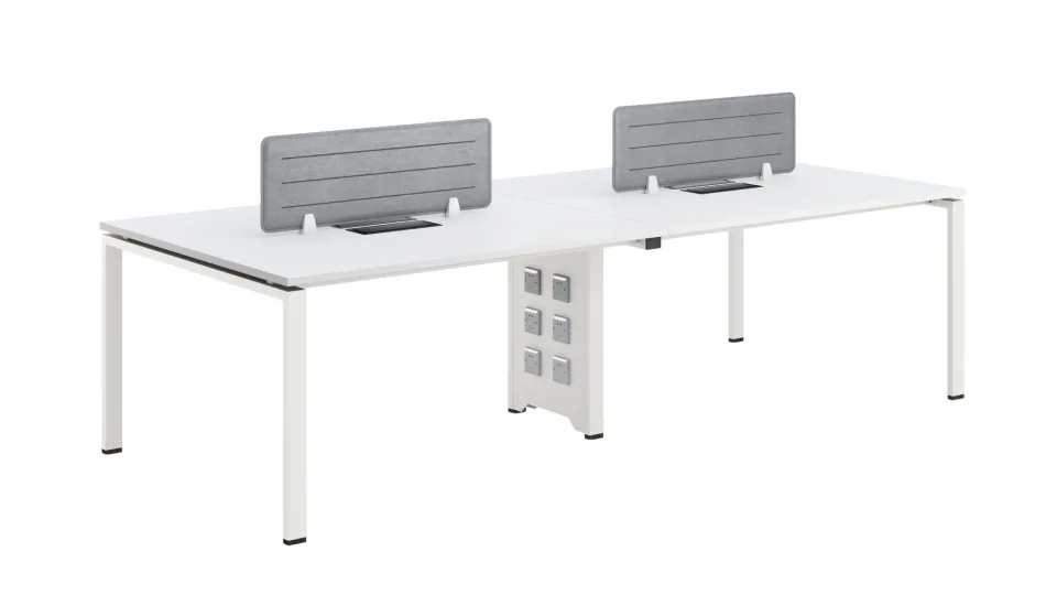 Birou RFG Bench Monaco, patru locuri, 2800 x 1200 x 750 mm, PAL 25 mm, picioare metalice, alb