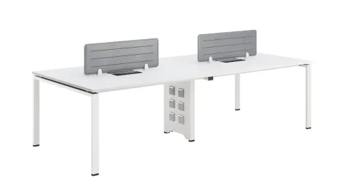 Birou RFG Bench Monaco, patru locuri, 2800 x 1200 x 750 mm, PAL 25 mm, picioare metalice, alb