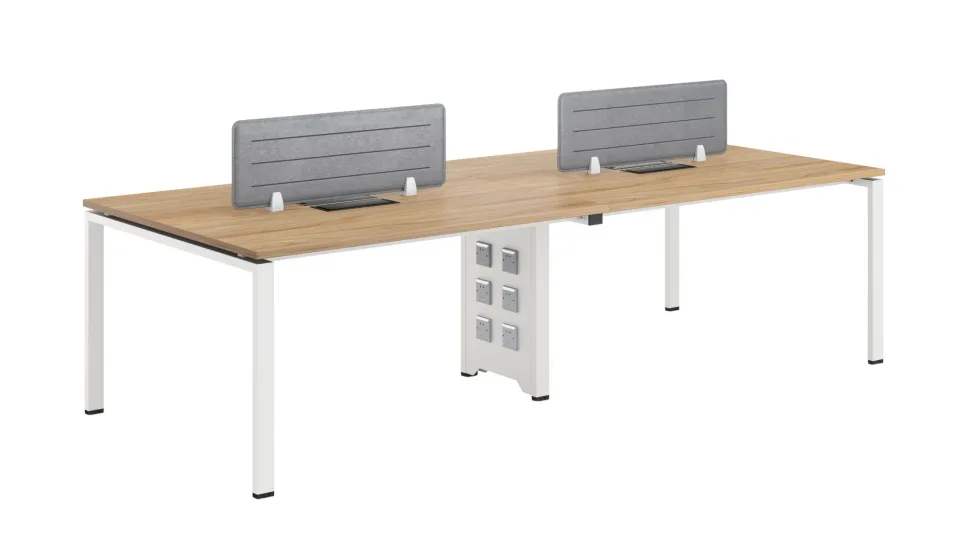 Birou RFG Bench Monaco, patru locuri, 2800 x 1200 x 750 mm, pal 25 mm, blat de ulm, picioare metalice albe