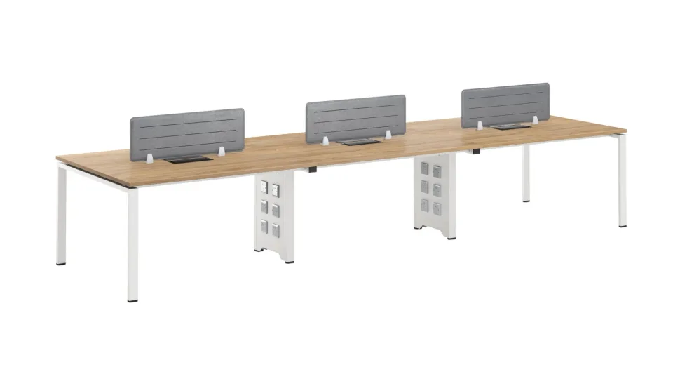 Birou RFG Bench Monaco, șase locuri, 4200 x 1200 x 750 mm, PAL 25 mm, blat ulm, picioare metalice albe