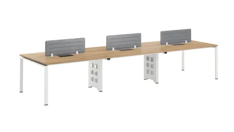 Birou RFG Bench Monaco, șase locuri, 4200 x 1200 x 750 mm, PAL 25 mm, blat ulm, picioare metalice albe