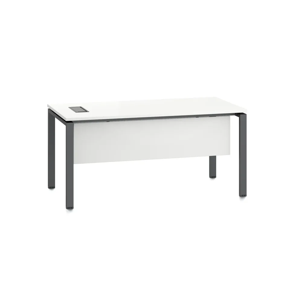 Birou RFG Monaco, 1600 x 800 x 750 mm, PAL 25 mm, cu orificiu pentru cablu, blat alb, picioare metalice negre
