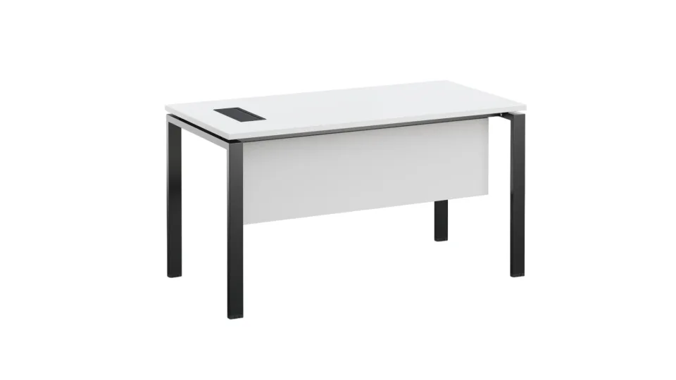 Birou RFG Monaco, 1400 x 700 x 750 mm, pal 25 mm, cu orificiu pentru cablu, blat alb, picioare metalice negre