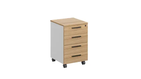 Container birou RFG Monaco, cu 4 sertare, 400 x 500 x 620 mm, cu încuietoare, PAL, ulm și alb