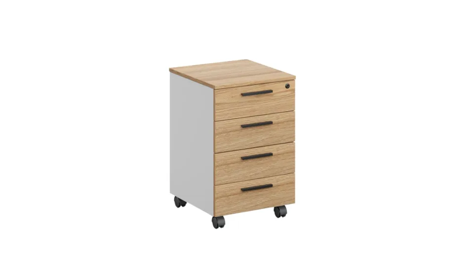 Container birou RFG Monaco, cu 4 sertare, 400 x 500 x 620 mm, cu încuietoare, PAL, ulm și alb