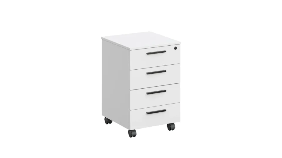 Container de birou RFG Monaco, cu 4 sertare, 400 x 500 x 620 mm, cu încuietoare, pal, alb