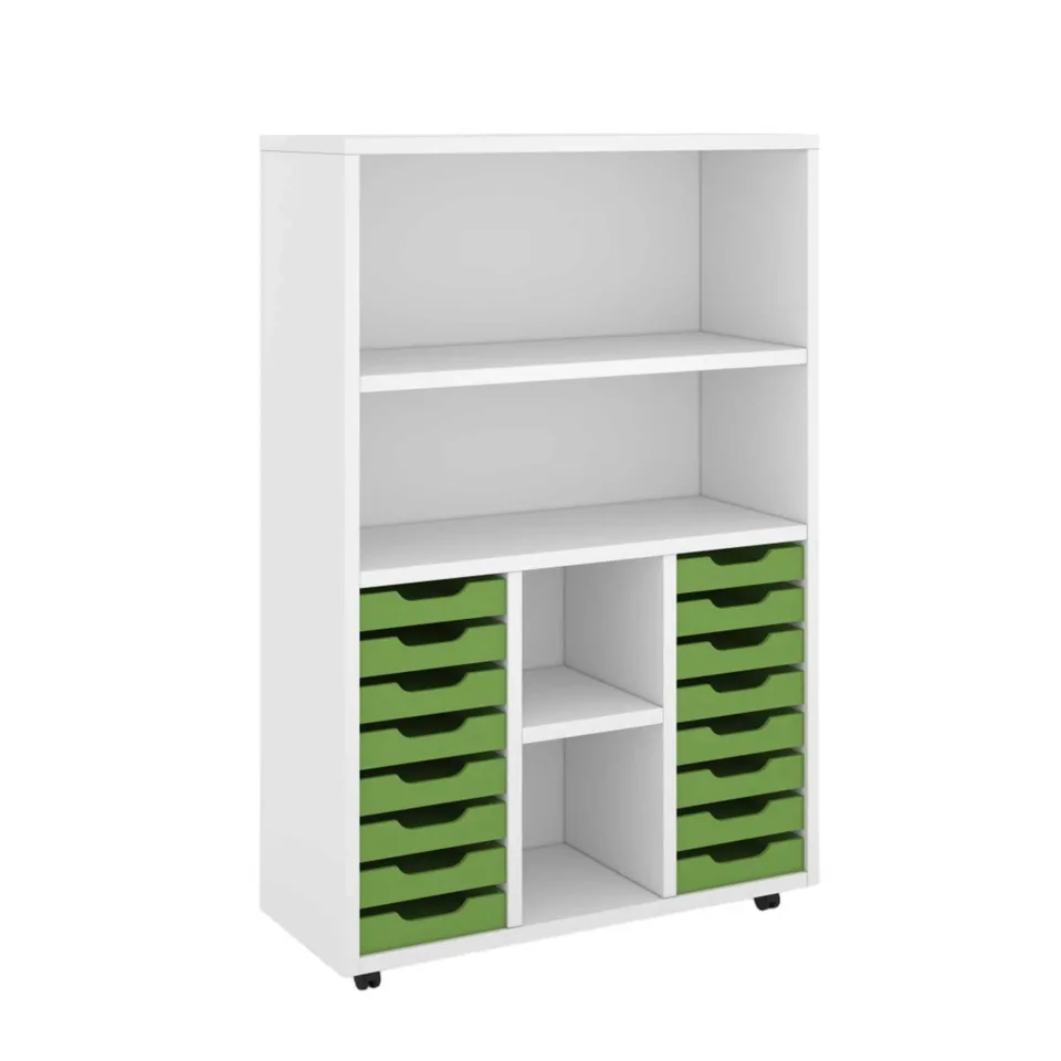 Raft RFG, cu 14 tăvi PP verzi, 1040 x 400 x 1500 mm, Alb