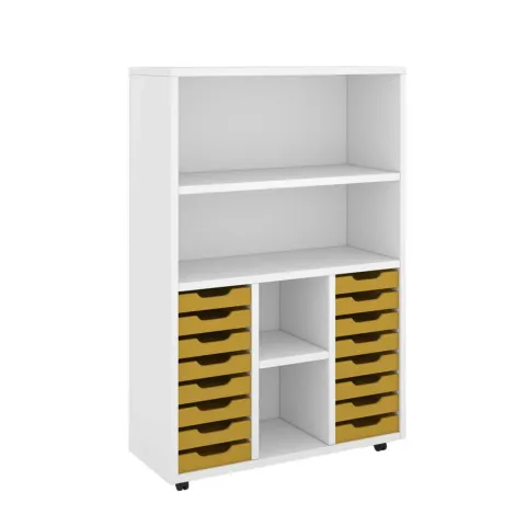 Raft RFG, cu 14 tăvițe galbene PP, 1040 x 400 x 1500 mm, alb