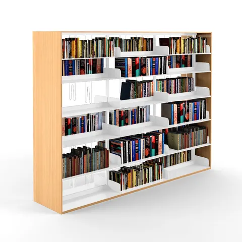 Bibliotecă cu raft RFG, 2770 x 600 x 2070 mm, lemn de tec, metal alb