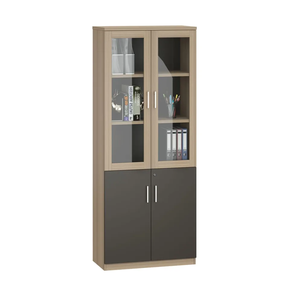 Dulap RFG Milano, cu uși din sticlă, 800 x 400 x 2000 mm, stejar deschis și gri închis