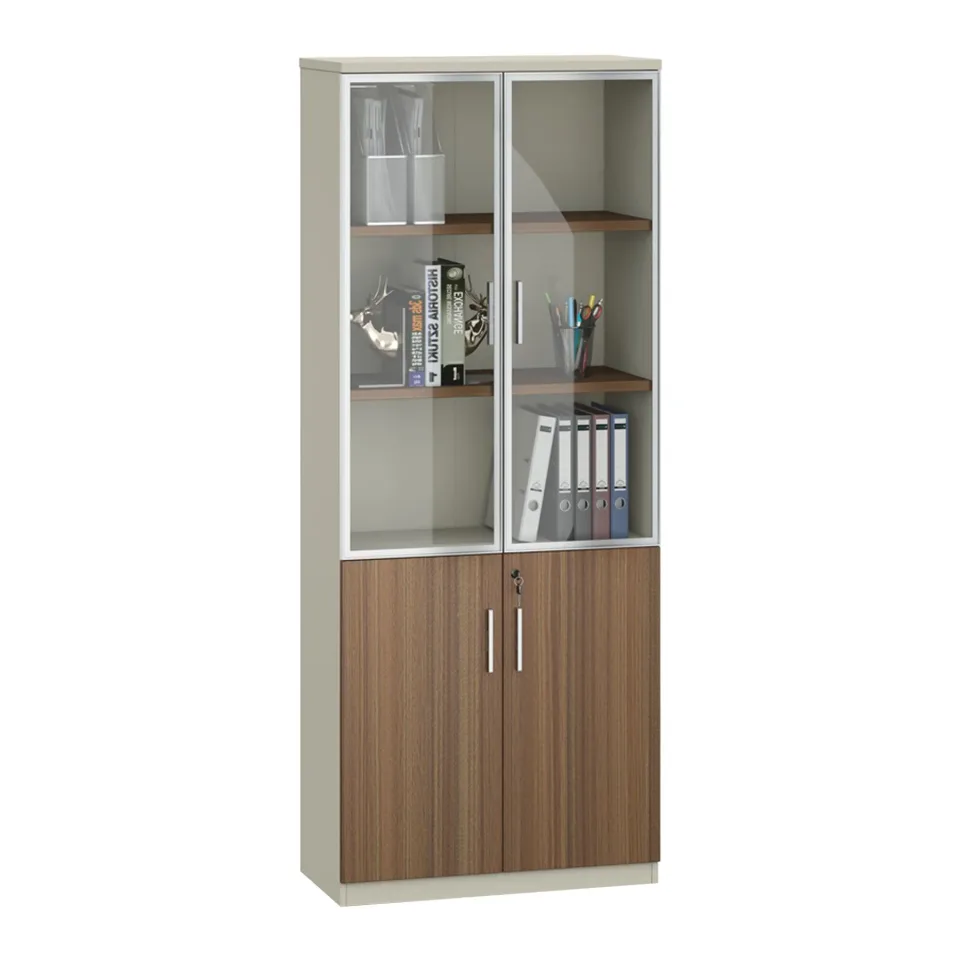 Dulap RFG Elmaz, cu uși din sticlă, 800 x 400 x 2000 mm, stejar australian și gri