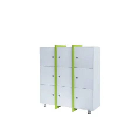 Dulap RFG Etto, cu 9 compartimente, 1260 x 400 x 1310 mm, alb și verde
