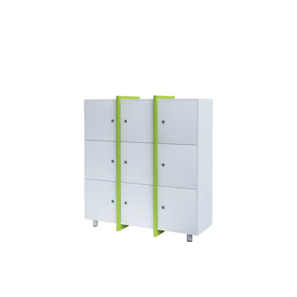 Dulap RFG Etto, cu 9 compartimente, 1260 x 400 x 1310 mm, alb și verde