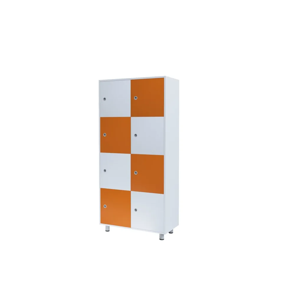 Dulap RFG Dale, cu 8 compartimente, 800 x 400 x 1750 mm, alb și portocaliu