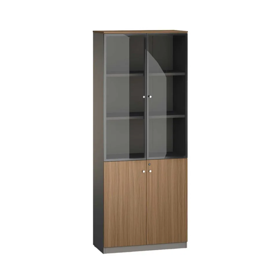 Dulap RFG Parma cu uși din sticlă, 800 x 400 x 2000 mm, nuc și grafit perlat