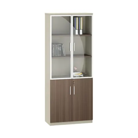 Dulap RFG Lisabon, cu uși din sticlă, 800 x 400 x 2000 mm, Pal melaminat, stejar închis și gri
