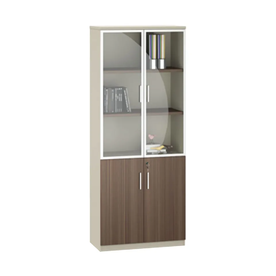 Dulap RFG Lisabon, cu uși din sticlă, 800 x 400 x 2000 mm, Pal melaminat, stejar închis și gri