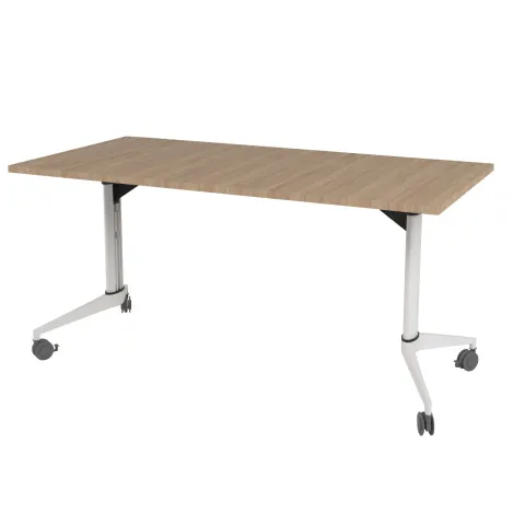 Masa de conferință pliabilă mobilă RFG Flip, 160 x 80 x 74 cm, blat stejar chihlimbar și picioare metalice albe