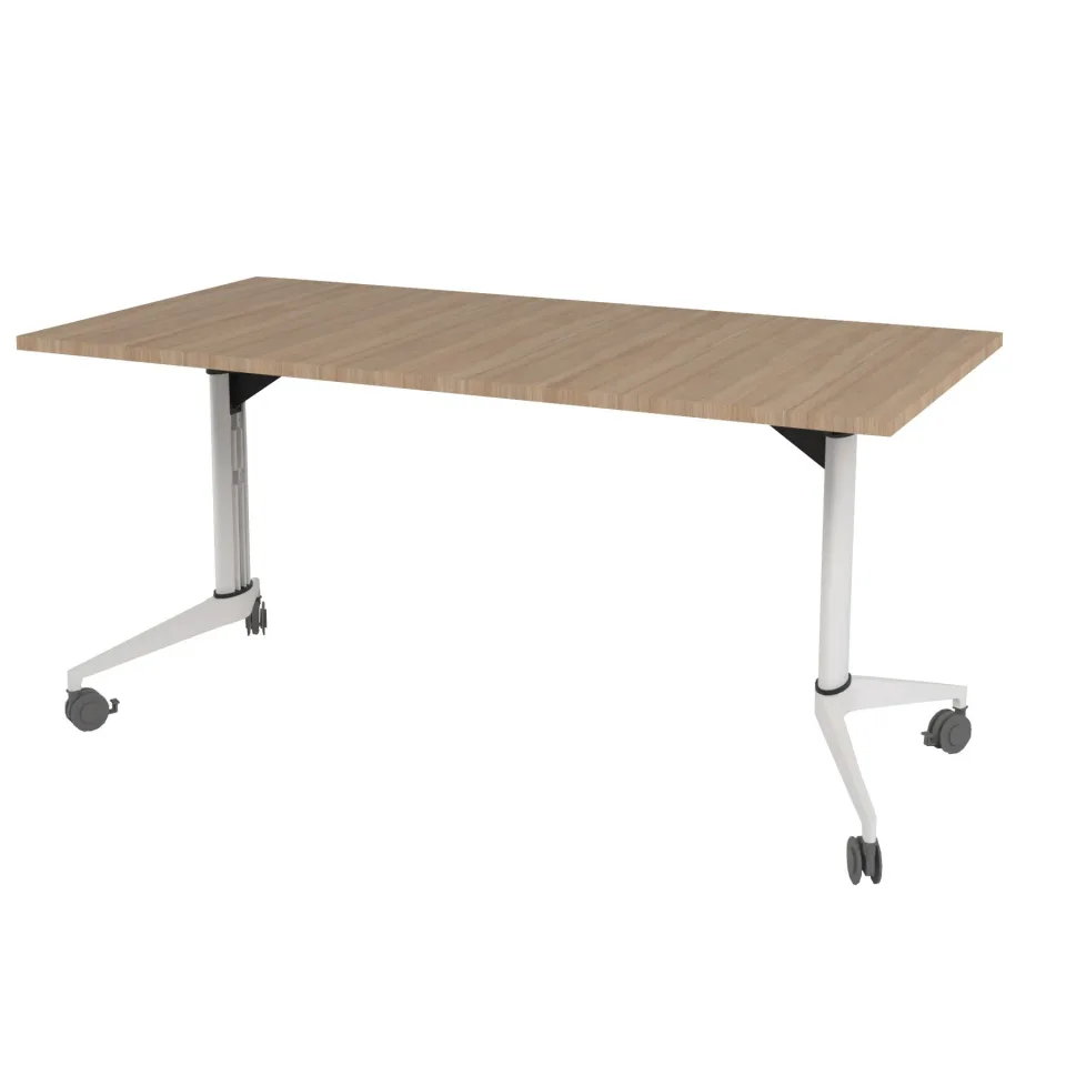 Masa de conferință pliabilă mobilă RFG Flip, 160 x 80 x 74 cm, blat stejar chihlimbar și picioare metalice albe
