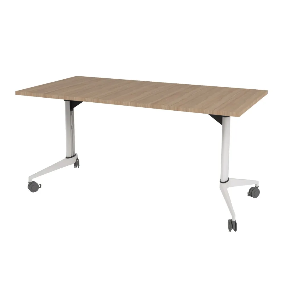 Masă de Conferință Mobilă Pliabilă RFG Flip, 140 x 80 x 74 cm, blat stejar chihlimbar și picioare metalice albe