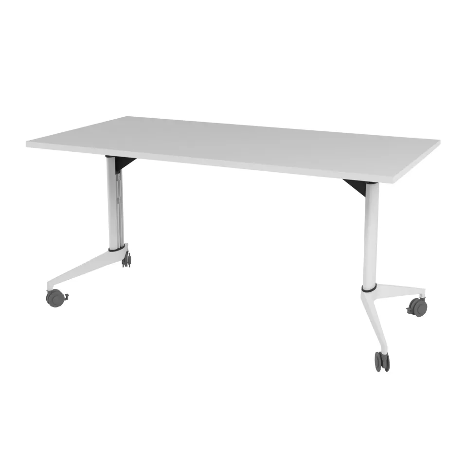 Masă de conferință pliabilă mobilă RFG Flip, 140 x 80 x 74 cm, blat alb și picioare metalice albe