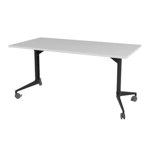 Masa mobilă pliabilă pentru conferințe RFG Flip, 160 x 80 x 74 cm, blat alb și picioare metalice negre