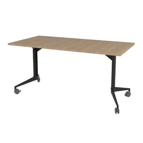 RFG Masă de conferință mobilă pliabilă Flip, 160 x 80 x 74 cm, blat stejar amber și picioare metalice negre