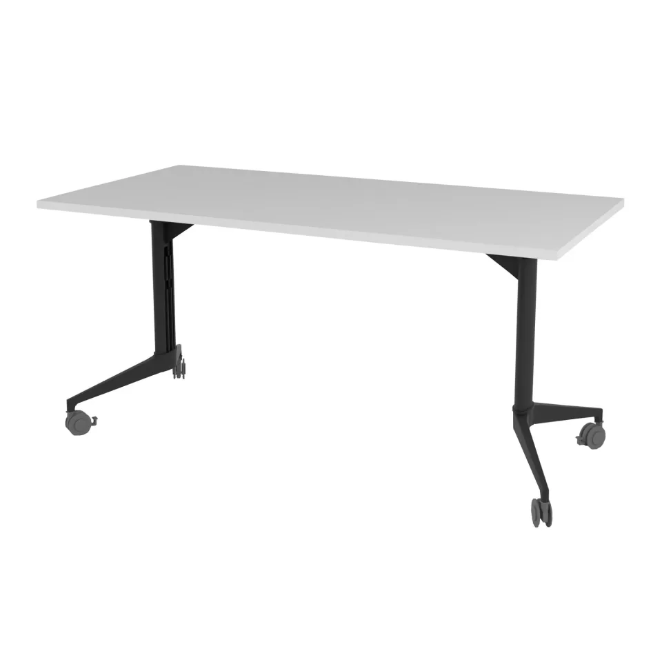 Masă mobilă pliabilă pentru conferințe RFG Flip, 140 x 80 x 74 cm, blat alb și picioare metalice negre